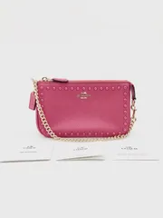【中古 美品】コーチ　COACH　ミニ チェーンショルダー　ポーチ　ラッカーリベット　ピンク　ブランドバッグ　スタッズ付き　デイリーユース　パーティ