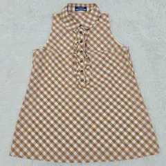 バーバリーブルーレーベル　ノースリーブブラウス　ノバチェック　リネン混　ホース刺繍　フリル　36　S