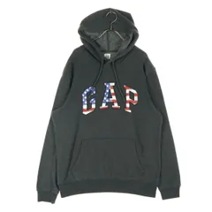 GAP ギャップ プリント 長袖 スウェットパーカー M グレー アメリカ国旗 メンズ 古着