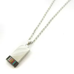 ポールスミス PAUL SMITH プレート ネックレス マルチストライプ ロゴ 刻印 シルバーカラー アクセサリー ■SM1のサムネイル