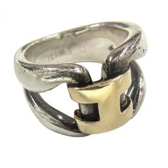 エルメス 指輪 レディース ヒストリーリング アクセサリー ジュエリー 小物 52サイズ  18金 750 HERMES シルバー925  K18   約10.5号 シルバー ゴールド 約10.8g【中古品】