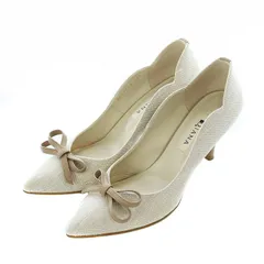 ダイアナ DIANA パンプス ポインテッドトゥ ハイヒール スカラップ リボン 23.5cm アイボリー MR17110 IVF/060421 /RI ■OS