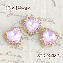 【 3個 】 15×14mm ガラス製 ハート センターパーツ ストーン ビジュー カボション パープルオパール×ゴールド