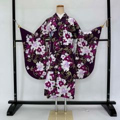 二尺袖 単品 卒業式着物 紫 Adam&Eve  裄68cm Lサイズ  袴用着物 化繊 中古 4538