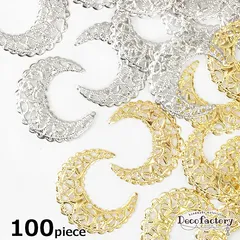 【j0595-val】約100個 月 透かしパーツ (全2色)