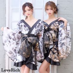 LoveRich ラブリッチ 【高級ライン】【2カラー/2点セット】フラワー柄 ミニ 豪華 花魁 着物 ドレス コスプレ イベント  [1519]