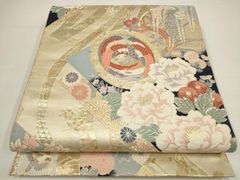 正絹 六通柄袋帯 洋花流水文様 金銀糸 華やかな逸品 美品 - メルカリ