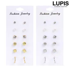 セットピアス 極小 ピアス レディース パール ストーン フープ リング メタルボール スクエア シンプル ワンポイント ルピス LUPIS v0505
