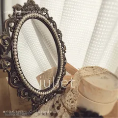 アンティーク調ミラー 鏡 立掛け式 壁掛け式 2way ヴィンテージ クラッシック レトロ ブロンズ 可愛い おしゃれ 優雅 上品 インテリア 雑貨 撮影小物 飾り 高級感 姫系 海外 インポート ヨーロッパ フランス  イギリス 韓国