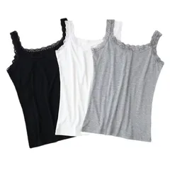 L_ブラック [Uroi] レース キャミソール 3枚セット レディース タンクトップ ノースリーブ インナー Uネック 大きいサイズ