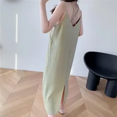 【グリーン★Lサイズ 】レディース ロング キャミ ワンピース ノースリーブ　ゆったり　Aライン　体型カバー