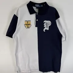 古着 90's/90年代 ポロバイラルフローレン Polo by Ralph Lauren 鹿の子 半袖 ポロシャツ フロッキー 2ボタン 子どもサイズ XL  ネイビー系 ツートン レディース