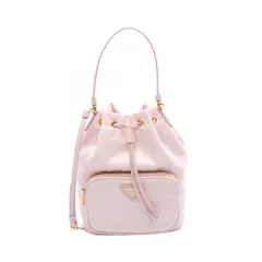 プラダ PRADA ハンドバッグ VELA 1BH038 ライトピンク ナイロン レザー デュエット バケットバッグ レディース Used B