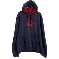 PUMA ロゴスウェット パーカー M ネイビー レッド プーマ スポーツ プルオーバー 裏起毛 古着卸 アメリカ仕入 a701-6253