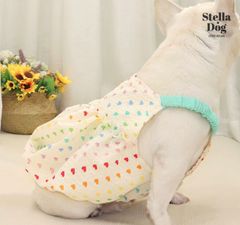 【閉店セール全品半額】大きいサイズ　ハートバルーンワンピース　ベージュ　カラフル　犬服　ドッグウェア