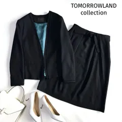 TOMORROWLAND collection ウールノーカラージャケット スカート セットアップ ブラック 36