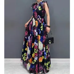 ワンピース プリント柄  フラワープリント ウエスト紐 ウエスト プリーツワンピース フレアワンピース ミモレ丈 半袖 ラインストーン 華やか きれいめ フォーマルワンピース 結婚式 お呼ばれ 1282