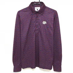 ★SALE価格★【超美品】エフィカス 長袖ポロシャツ ネイビー×レッド 総柄 胸ワッペン ボタンダウン メンズ 2(M) ゴルフウェア efficaceのサムネイル