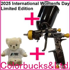 ■【KIWAMI-1-13B8-S18】【限定モデル】400mlブラックアルミカップ付　2025 International Women's Day Limited Edition  国際女性デーデザイン コバルトブラック/マット金色 アネスト岩田スプレーガン