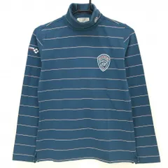 【未使用品】ゾーイ 長袖タートルネックシャツ グリーンブルー系×白 ボーダー 胸ロゴワッペン 紙タグ付き レディース 40 ゴルフウェア ZOY