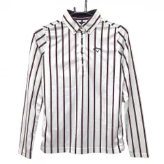 キャロウェイ 長袖ポロシャツ 白×レッド ストライプ ロゴ刺しゅう レディース M ゴルフウェア Callaway