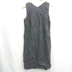 ◇ chambre de charme 無地 シンプル 麻混 ノースリーブ 膝丈 ワンピース サイズF ブラック レディース E  【1405140002737】のサムネイル