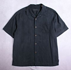 【TOMMY BAHAMA】トミーバハマ アロハシャツ 高級シルク ブラック パラダイス刺しゅう キャンプシャツ Lサイズ位 開襟シャツ
