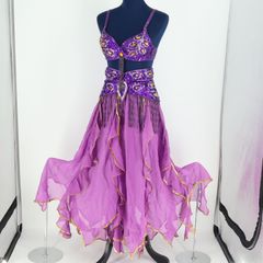 美品】ベリーダンス 衣装 セット（ディープパープル／フリル＆ビジュー