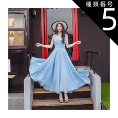種類5：ロイヤルブルー/2XL シフォンワンピース シフォンドレス ドレスワンピース ワンピース ドレス フレアワンピース シフォンワンピース ロング ロング丈 マキシ マキシ丈 9分丈 袖なし ノースリーブ Vネック カシュクール フレア セミフレア Aライ