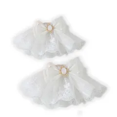 【在庫処分】フリルリボン 服アクセサリー ロリータ かわいい 1セット 萌え 襟 振袖 レース レース 付け袖 (ホワイト) 付け袖 つけ袖 つけ袖 蝶結び [QIKEJI]