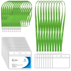 数量限定 ネームホルダー 名札 ケース idカードホルダー 吊り下げ名札 首掛け ネックストラップ名札 名刺 ホルダー イベント 社員証 展示会 交流会 スタッフ 学校 透明 横型 (50枚緑)