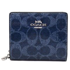 コーチ 財布 COACH パテント コーティングキャンバス シグネチャー ロゴ チャーム コンパクト スナップ ウォレット 二つ折り 財布 ダークデニム CAP13