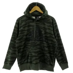 アディダス adidas ESSENTIALS CAMO ライトスウェット プルオーバーパーカー DN1443 ロゴプリント カモフラ 迷彩 オリーブ グリーン 緑 M
