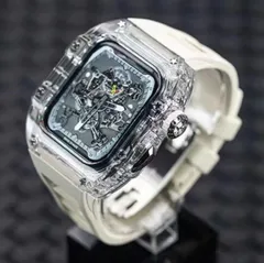 45mm用★ホワイト&シルバー★アップルウォッチバンド ラバーベルト カバー　Apple Watch クリア ケース 4 5 6 7 8 9 se スポーツ メンズ レディースのサムネイル