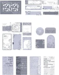 ドナリー おしゃれで可愛い コラージュ 素材 20種類 40枚セット モノクロガーデン 厚手紙 デザインペーパー 海外 韓国 メモ用紙 ノート素材 日記(くすみカラー)