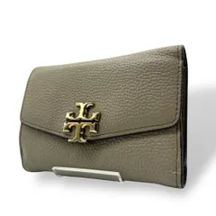 良品 1147 トリーバーチ 三つ折財布 シボ革 レザー ベージュ