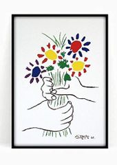 ポスター パブロ・ピカソ 「花束を持つ手」A4フレーム付き