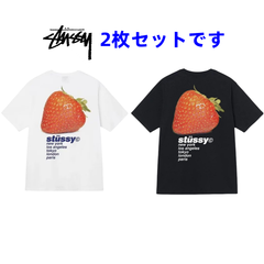 【即購入OK】【新品】STUSSY（ステューシー） STRAWBERRY TEE 半袖 Tシャツ ホワイト/ブラック ユニセックス メンズ レディース 綿100% 2025夏 正規品 イチゴプリント