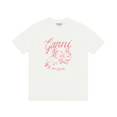 GANNI ガニー 半袖 コットン Tシャツ バニー ウサギ プリント レディース デンマーク ファッションブランド 並行輸入品 XS S M L