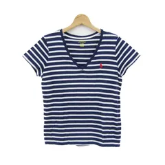 ポロラルフローレン 半袖Ｔシャツ トップス Vネック ボーダー柄 コットン レディース M 165/92Aサイズ 紺×白 POLO RALPH LAUREN 【中古】
