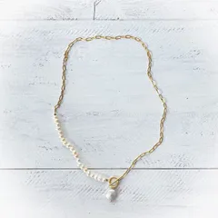 淡水パール×ゴールドチェーン　フック　ネックレス　コインパール