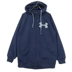 美品 UNDER ARMOUR アンダーアーマー ワンポイントロゴ 長袖 ジップパーカー SM ネイビー メンズ 古着