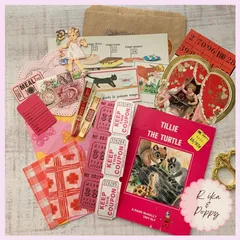 ヴィンテージ 紙モノ 素材 おすそ分けパック 小さな洋書絵本 ジャンクジャーナル コラージュ ピンク系 蚤の市 2