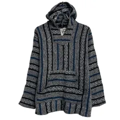 メキシカンパーカー L グレー ブルー ブラック ホワイト プルオーバー Ｖネック ヒッピー 民族 古着卸 アメリカ仕入 a612-6311