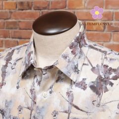 ALTEMFLOWER/41cm/柄シャツ レジウノ社なめらかブロード 花柄 カッタウェイ イタリア製 長袖 新品/ベージュ/kc395/