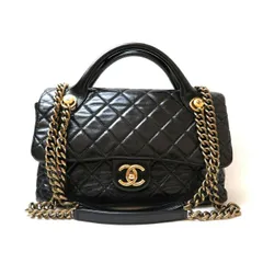     中古 シャネル ショルダーバッグ マトラッセ ココハンドル Wチェーン 2WAY 18番台 ABランク ブラック ヴィンテージカーフ CHANEL 【送料無料】【三田店】