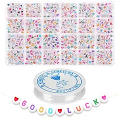 カラー BetterJonny アルファベットビーズ 約 1200ピース カラフル A-Z 文字 ビーズ 7x4mm 伸縮性のある糸1ロール付き とのアクリル文字ビーズキット ジュエリー&キッズ&クラフト&名前ブレスレット作成用