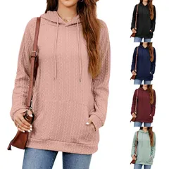 チュニック パーカー ケーブル 切替  春 秋 M～LL レディース トップス ファッション ミセス 大人 無地 hualiluo01