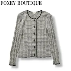 【高級】 フォクシー ブティック FOXEY BOUTIQUE ニット カーディガン 40 ブラック x ホワイト グレンチェック柄 レディース ♪