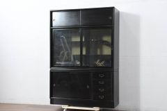 ★事前問合せ必須★ 茶箪笥 中古 超美品 輪島塗り 黒漆塗り 蒔絵入り 茶たんす 茶タンス キャビネット 茶棚 飾り棚 収納棚 戸棚 店舗什器 リペア+発送まで3週間前後 R-082276